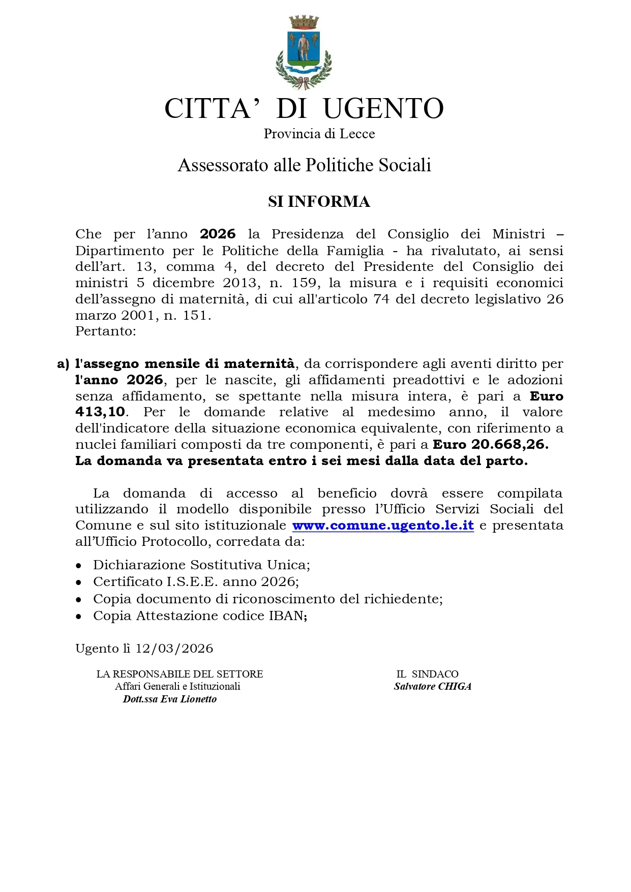 Assegno di Maternità. Nuovi requisiti economici per l'anno 2026