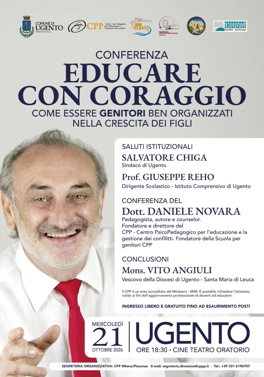 “educare con coraggio”: il 21 ottobre a ugento la conferenza del pedagogista daniele novara
