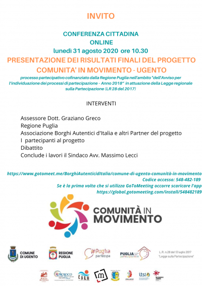 CONFERENZA CITTADINA ON LINE  31 agosto 2020 dalle ore 10.30 alle ore 12.00 -...