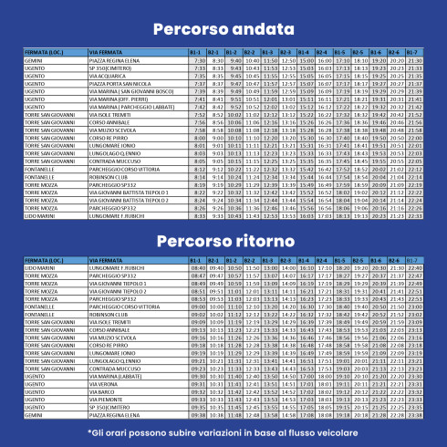 TRASPORT PUBBLICO STAGIONALE ORARI ANDATA /RITORNO