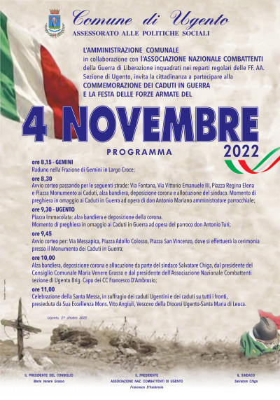 4 NOVEMBRE - Commemorazione dei caduti in guerra e festa delle Forze Armate 