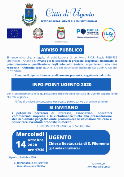 AVVISO PUBBLICO - PRESENTAZIONE DELLA PROPOSTA PROGETTUALE  INFO-POINT ...