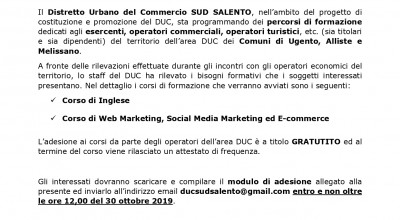 AVVIO CORSI DI FORMAZIONE DISTRETTO URBANO DEL COMMERCIO “SUD SALENTO&r...