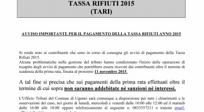 SCADENZA DI PAGAMENTO DELLA PRIMA RATA TARI 2015 - AVVISO AI CONTRIBUENTI