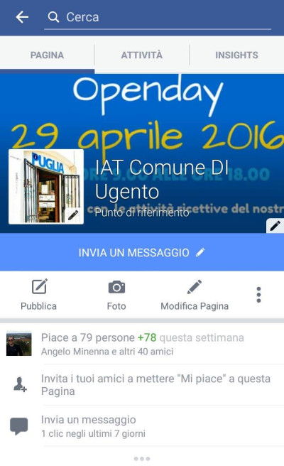 CREAZIONE  PAGINA FACEBOOK IAT COMUNE DI UGENTO