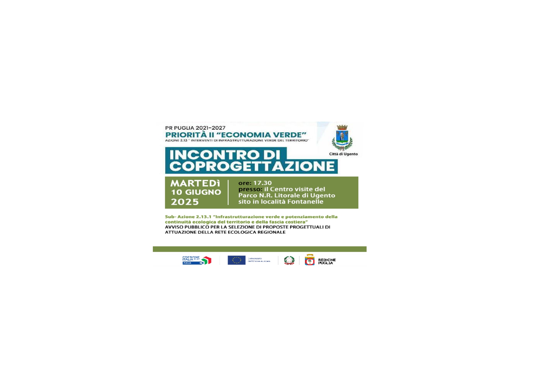 PR PUGLIA 2021-2027 - PRIORITA' II 'ECONOMIA VERDE' - INCONTRO DI COPROGETTAZIONE